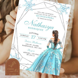 Geometric Blue Winter Snowflake Quinceanera Inbjudningar