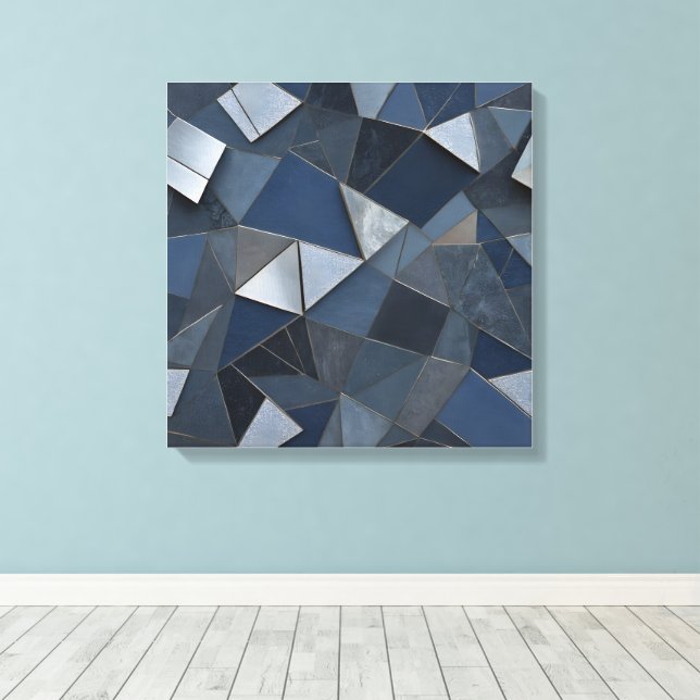 Geometric Blues Abstrakt Tile Mosaic Canvastryck (Insitu (trägolv))