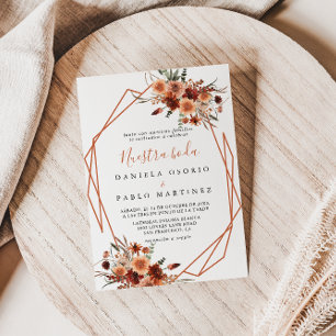 Geometric Boho Autumn Blommigt Nuestra Boda Bröllo Inbjudningar
