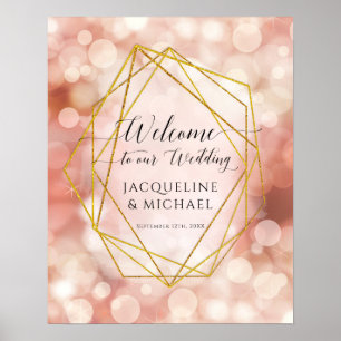 Geometric Bokeh Rosa ros Guld Välkommen Bröllop Poster