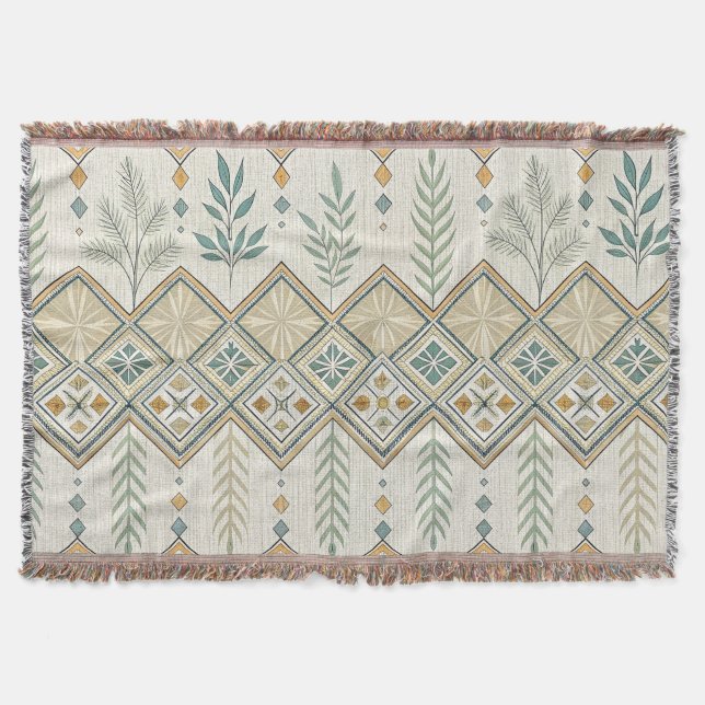 Geometric Botanical Folk Art Seamless Mönster Filt (Framsidan)