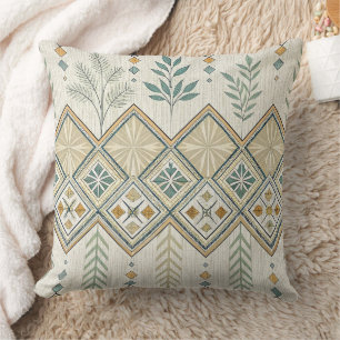 Geometric Botanical Folk Art Seamless Mönster Kudde