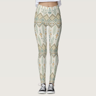 Geometric Botanical Folk Art Seamless Mönster Leggings