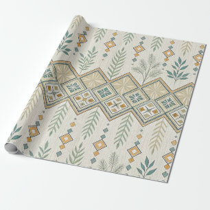 Geometric Botanical Folk Art Seamless Mönster Presentpapper