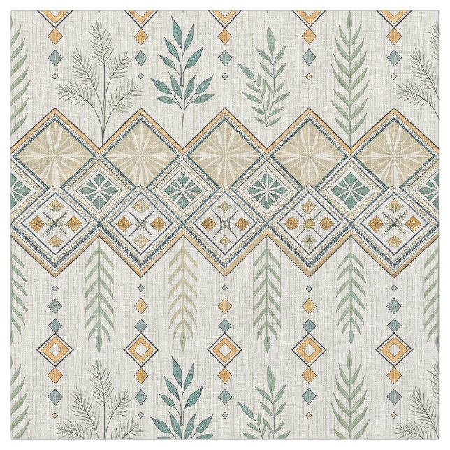 Geometric Botanical Folk Art Seamless Mönster Tyg (Närbild)
