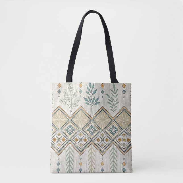 Geometric Botanical Folk Art Seamless Mönster Tygkasse (Framsida)