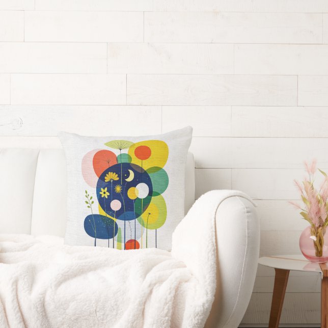 Geometric Botanical Moon Star Abstract Folk Art Kudde (Soffa)