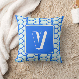 Geometric Bright Blue Monogram Namn Initial Kudde