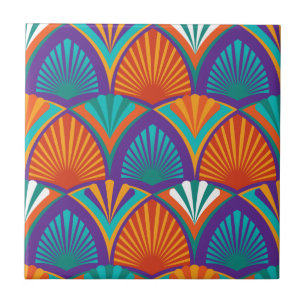 Geometric bright mönster med handflatan löv, blo kakelplatta