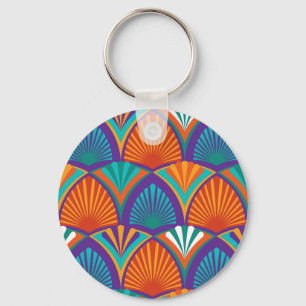 Geometric bright mönster med handflatan löv, blomm nyckelring