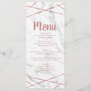 Geometric Bröllop Menu, vit marble Ro Guld Meny