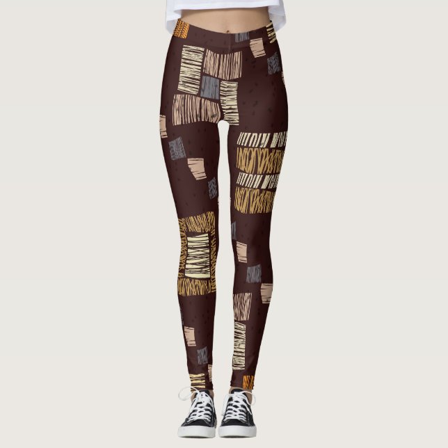 Geometric Brown Ethnic Tribal Background Leggings (Framsida)