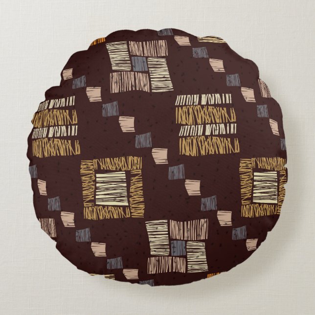 Geometric Brown Ethnic Tribal Background Rund Kudde (Framsidan)