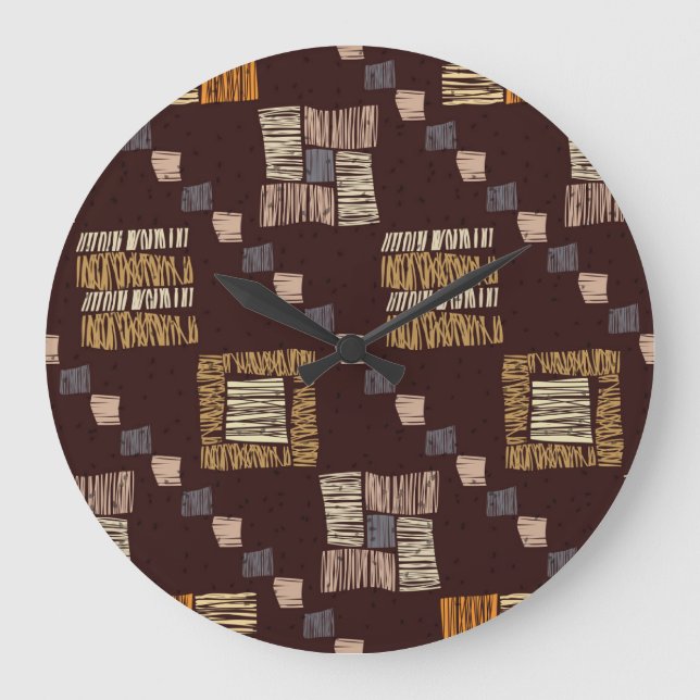 Geometric Brown Ethnic Tribal Background Stor Klocka (Framsida)