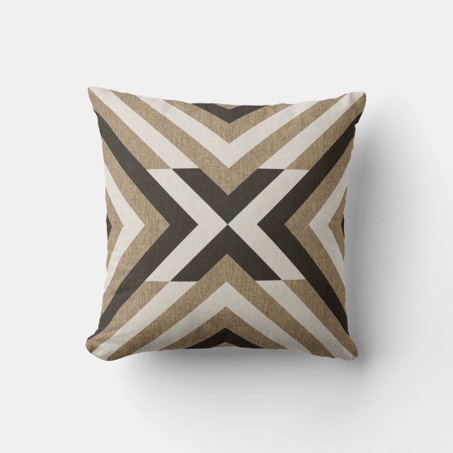 Geometric Brown Faux Burlap Kudde (Framsida)