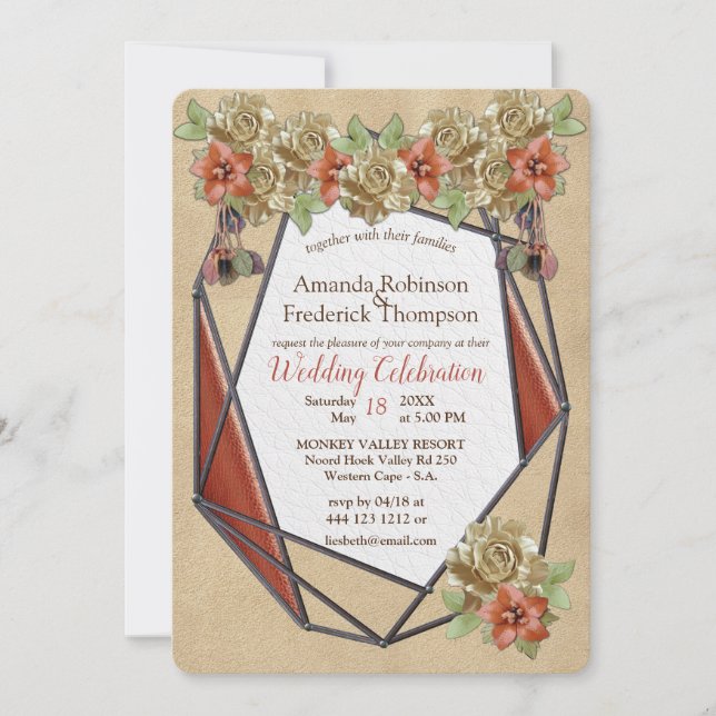Geometric Brown Leather Art Wedding bjudande Inbjudningar (Framsida)