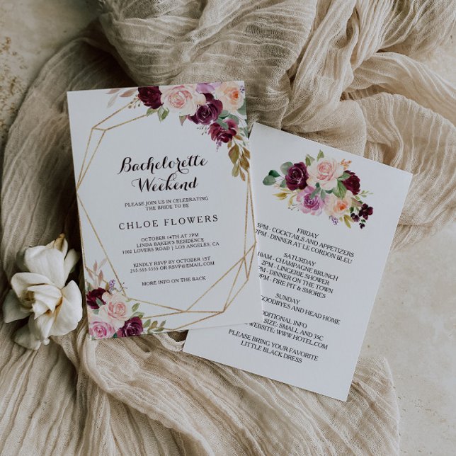 Geometric Burgundy Blommigt Bachelorette Helg Inbjudningar (Skapare uppladdad)