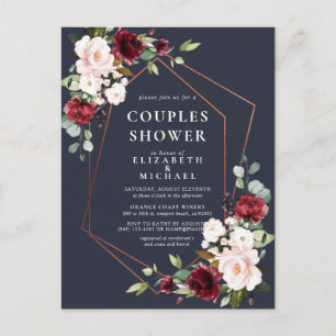 Geometric Burgundy Blue Par Shower för koppar Meddelande Vykort