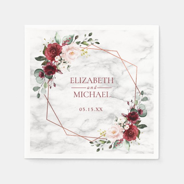 Geometric Burgundy Marble Bröllop Napkin Pappersservett (Framsidan)