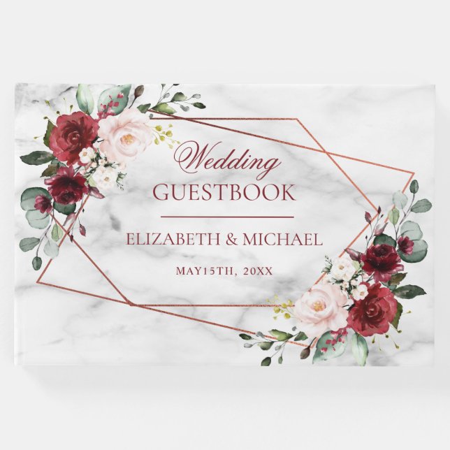 Geometric Burgundy Marble Elegant bröllop Gästböcker (Framsida)