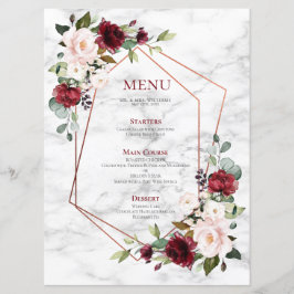 Geometric Burgundy Marble Elegant bröllop Meny