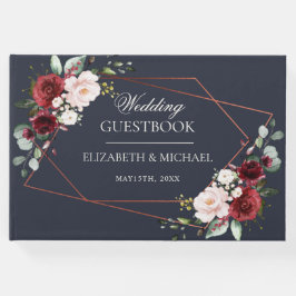 Geometric Burgundy Navy Elegant bröllop Gästböcker