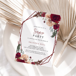 Geometric Burgundy Rosa Blommigt Surprise Party Inbjudningar