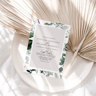 Geometric Calligraphy Greenery Spain Bröllop Inbjudningar