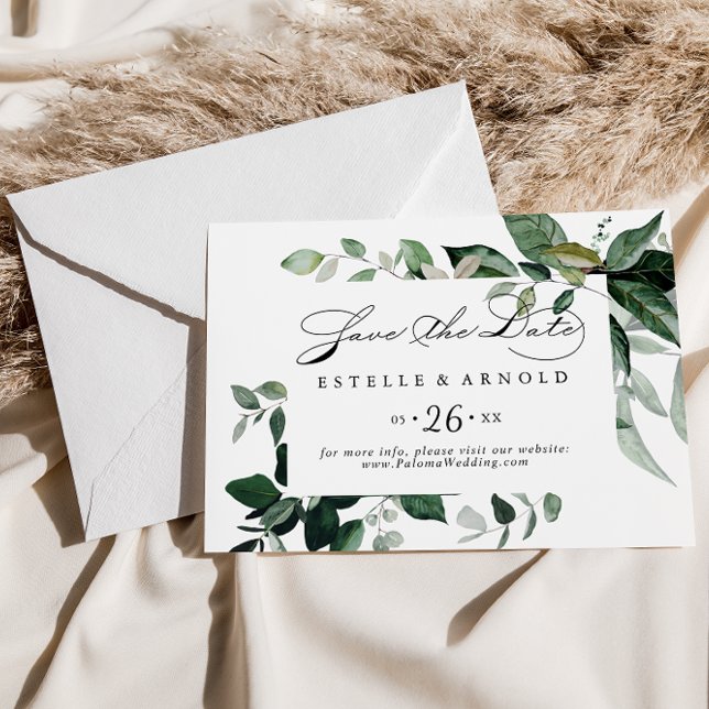 Geometric Calligraphy Grönt Vågrät Bröllop Spara Datumet (Skapare uppladdad)