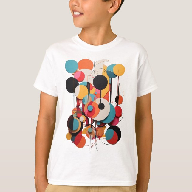 Geometric Canvas: Abstrakt Linjer & Circles Kids T Shirt (Framsida)