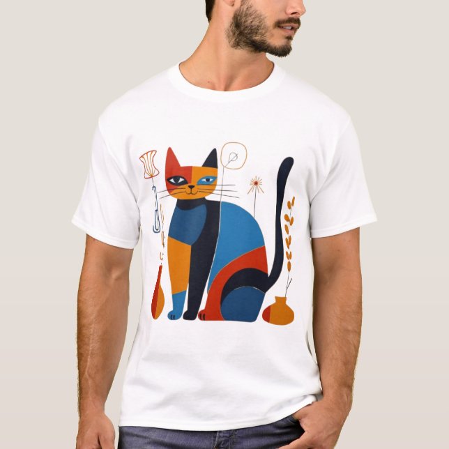 Geometric Cat T-Shirt – Stylish Artistic Design fo (Framsida)