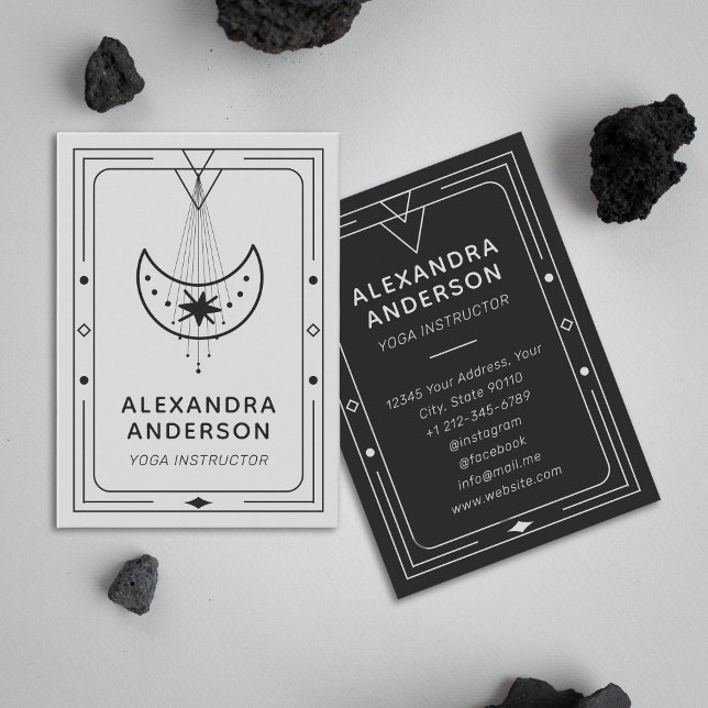 Geometric Celestial Crescent Måne Yoga Instructor Visitkort (Geometric Celestial Crescent Moon Yoga Instructor Business Card)