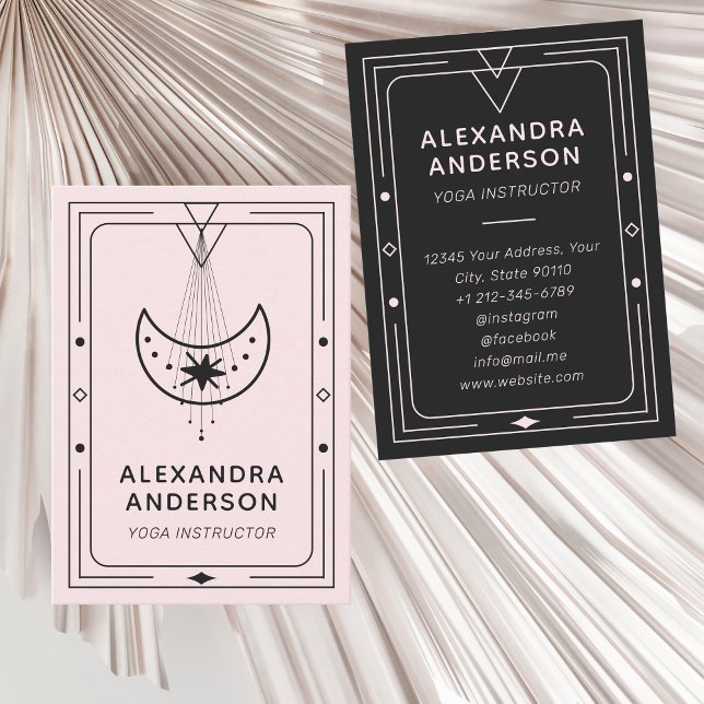 Geometric Celestial Crescent Måne Yoga Instructor Visitkort (Geometric Celestial Crescent Moon Yoga Instructor Business Card)