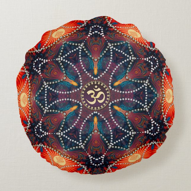 Geometric Celtic Energy Om Mandala Round Cushion Rund Kudde (Baksidan)