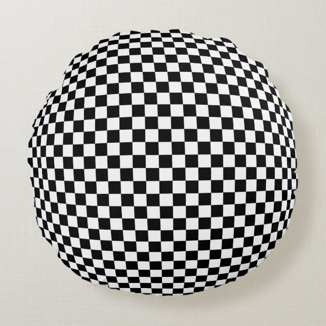 Geometric Checkered Illusion: Vintage Artistry. Rund Kudde (Framsidan)