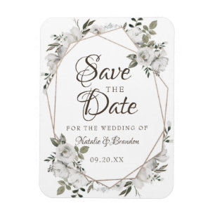 Geometric Cherish White Blommigt Spara datum Magnet