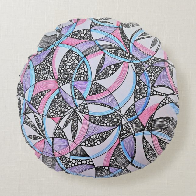 Geometric Circles Kaleidoscope Round Pillow Rund Kudde (Framsidan)