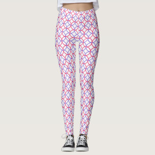 Geometric Circular Mönster in Red and Blue Leggings