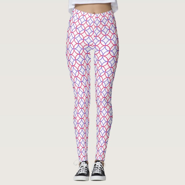 Geometric Circular Mönster in Red and Blue Leggings (Framsida)