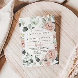 Geometric Classic Dusty Rosa ros Blommigt Boda Inbjudningar