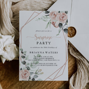 Geometric Classic Dusty Rosa ros Surprise Party Inbjudningar