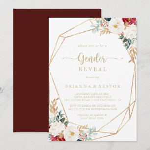 Geometric Classic Guld Blommigt Gender Reveal Part Inbjudningar