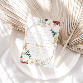 Geometric Classic Guld Blommigt Spanien Bröllop Inbjudningar