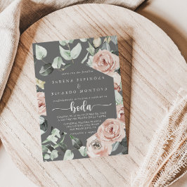 Geometric Classic Rosa ros Blommigt Grått Boda Inbjudningar