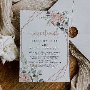 Geometric Classic Rosa ros Elopement Reception Inbjudningar