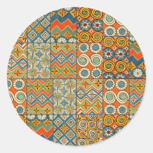 Geometric Colorful Antique Egyptian Graphic Art Runt Klistermärke