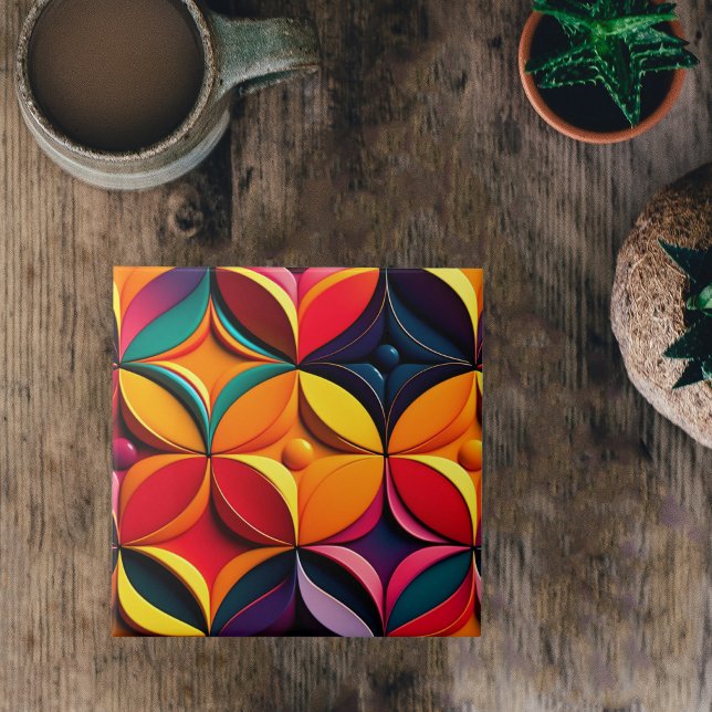 Geometric Colorful Blommigt Artwork Kakelplatta (Skapare uppladdad)