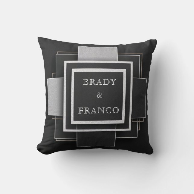 Geometric Contrast Lagrar Elegant Black Bröllop Kudde (Framsida)