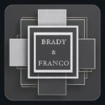 Geometric Contrast Layers Elegant Black Wedding  Fyrkantigt Klistermärke<br><div class="desc">Add a bold yet refined touch to your wedding suite with this striking black wedding sticker featuring a modern geometric layered design. This stylish composition combines sharp-edged squares in textured black, ivory, and slate tones—stacked in dimensional harmony to create a contemporary, sophisticated look. The clean lines and subtle contrast bring...</div>