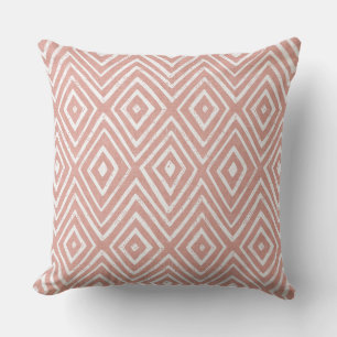 Geometric Coral Rosa & White Diamond Chevron Kudde